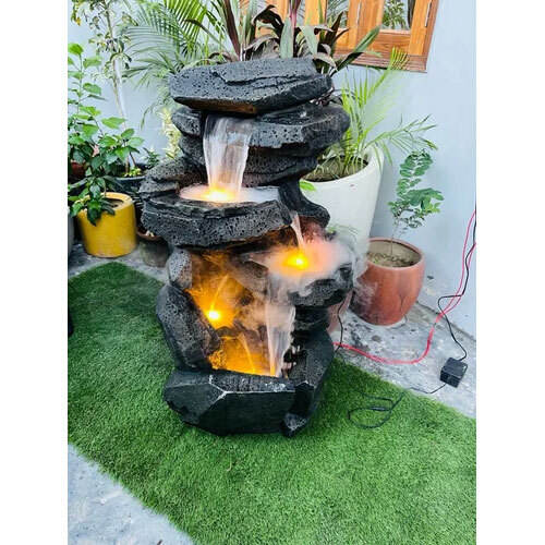 Dhanwanti Fiber Rock Indoor Fountain With Led Light For Home Decor - Color: Gray