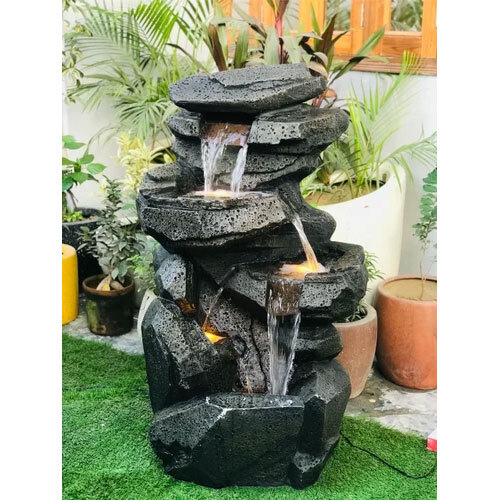 Dhanwanti Fiber Rock Indoor Fountain With Led Light For Home Decor - Color: Gray