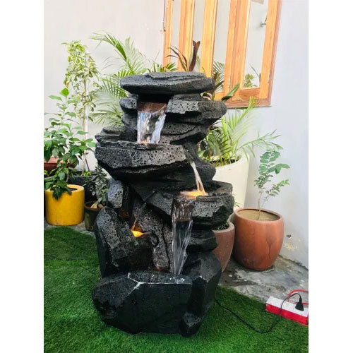 Dhanwanti Fiber Rock Indoor Fountain With Led Light For Home Decor - Color: Gray