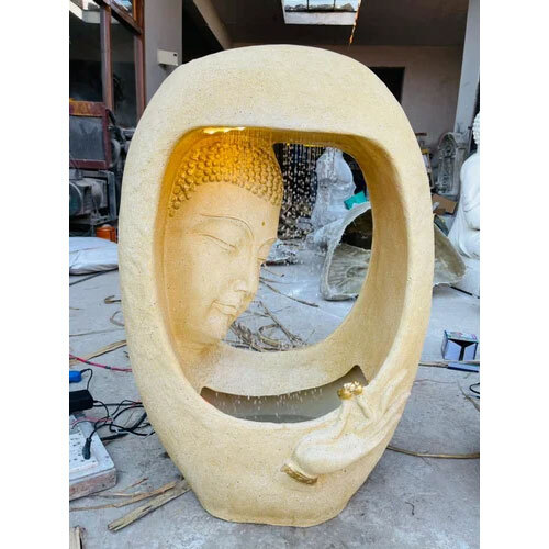 Buddha Indoor Fountain - Durable Plat Fiber, Gray Finish , Led Lamp Lighting For Industrial Use