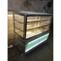 Curved Glass Display Counter - Stainless Steel, 4 Feet Tall, Polished Silver Finish, 10mm Glass Thickness, 3 Spacious Shelves