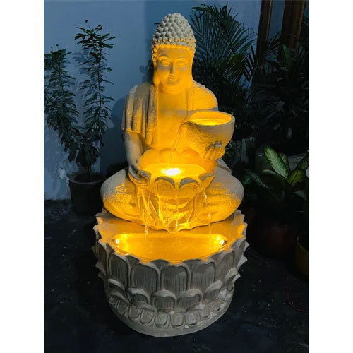 Dhanwanti Buddha Fountain - Plat Fiber, 5 Feet, White Color | Led Lamp, Electric Power Source, Industrial Use