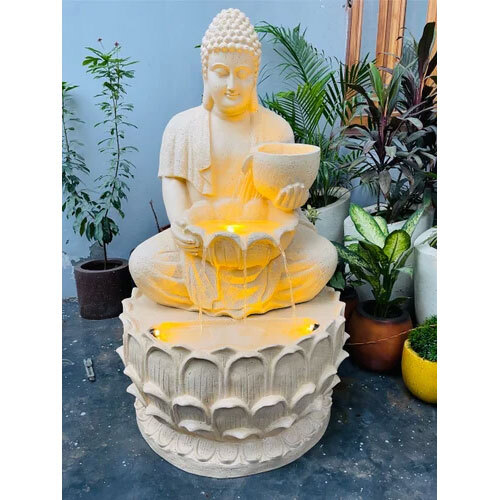 Dhanwanti Buddha Fountain - Plat Fiber, 5 Feet, White Color | Led Lamp, Electric Power Source, Industrial Use