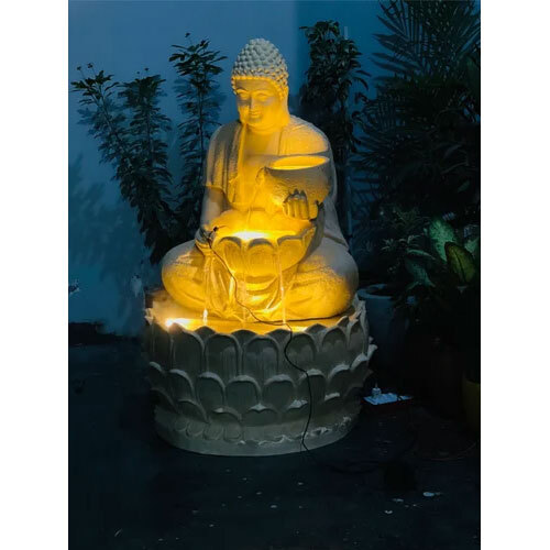 Dhanwanti Buddha Fountain - Plat Fiber, 5 Feet, White Color | Led Lamp, Electric Power Source, Industrial Use