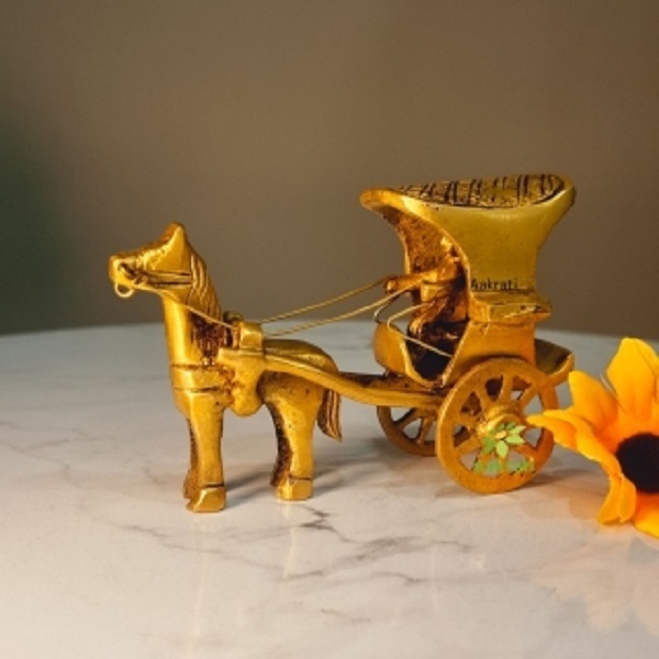 Handcrafted Brass Horse Cart Sculpture | Elegant Showpiece for Home Decoration By Aakrati