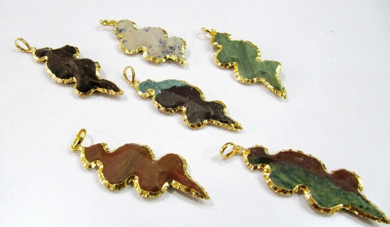 Natural Jasper Designer Snack Shape Gold Electroplated Edge Single Loop