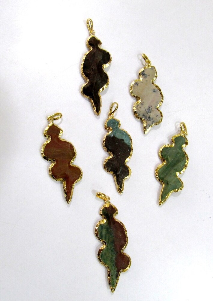 Natural Jasper Designer Snack Shape Gold Electroplated Edge Single Loop