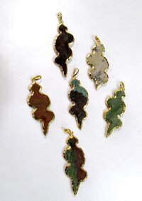 Natural Jasper Designer Snack Shape Gold Electroplated Edge Single Loop