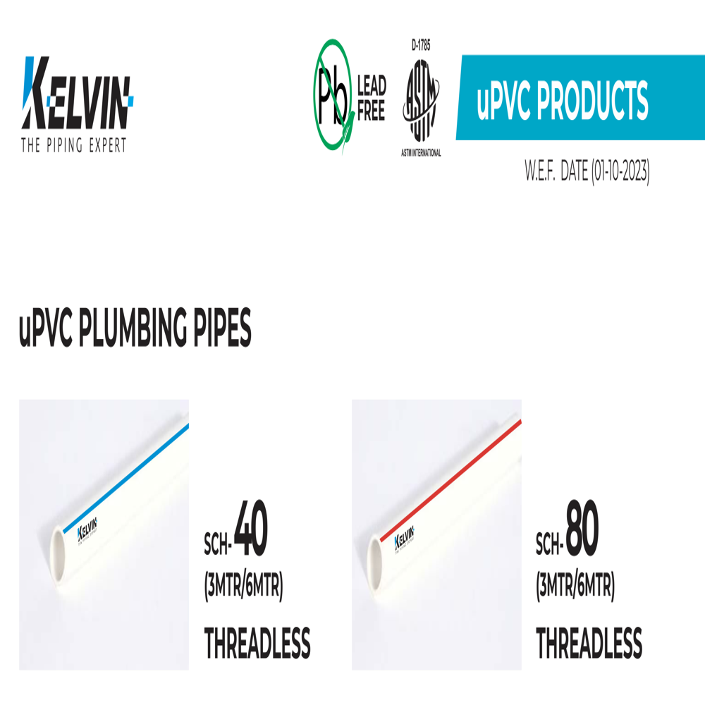 Kelvin Upvc Pipe - 0.5 To 4 Inch Diameter, 3 & 6 Meters Length, White Color | Ideal For Hydraulic Applications, Low Maintenance, Corrosion Resistant, Reliable Female Connection
