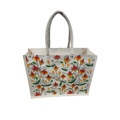 18Mm Printed Jute Shopping Bag - Color: White (Base)