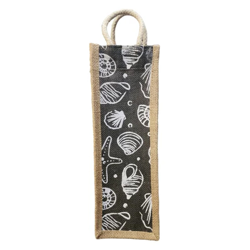 Printed Bottle Jute Bag - Color: Black (Base)