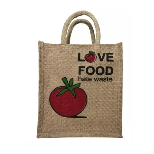 Brown Printed Jute Shopping Bag - Feature: Washable