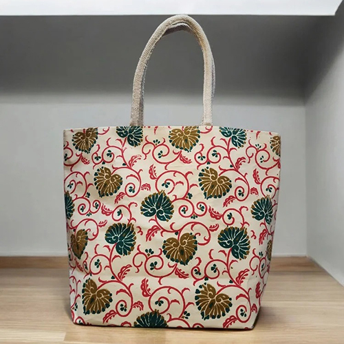 Printed Jute Shopping Bag - Color: White (Base)