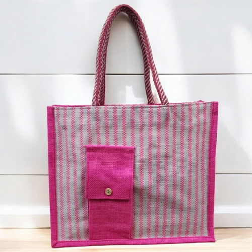 13.3Inch Jute Shopping Bag - Color: Pink (Base)