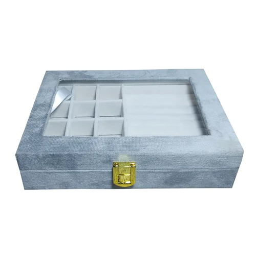 Grey Velvet Ring Box - Design: Plain