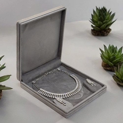 Grey Necklace Jewelry Box - Material: Plastic