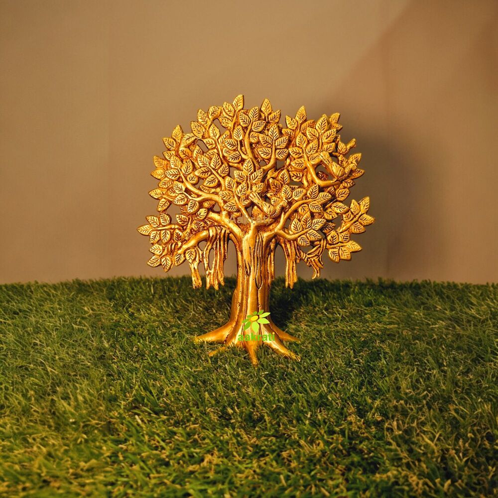 Aakrati Traditional Brass Tree Sculpture | Luxury Table Decor for Indian Homes | Handcrafted Brass Tree Accent ( Yellow,9 inch)