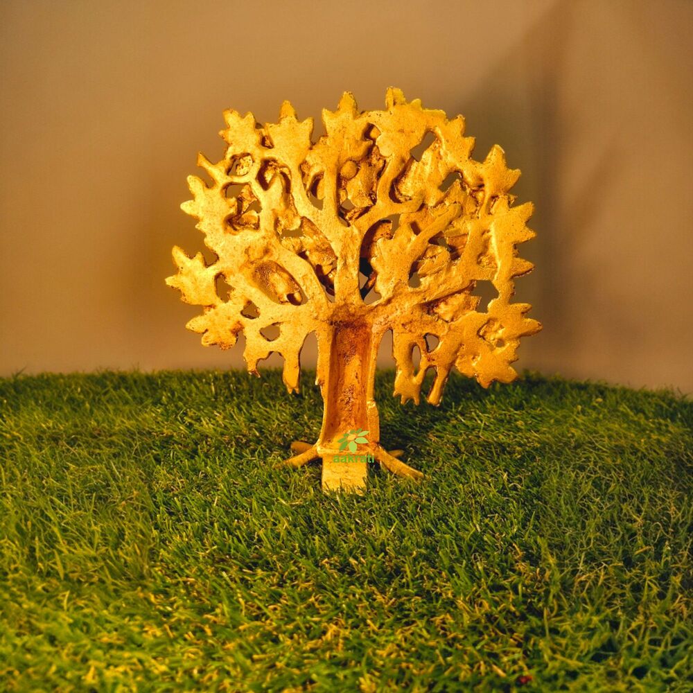 Aakrati Traditional Brass Tree Sculpture | Luxury Table Decor For Indian Homes | Handcrafted Brass Tree Accent ( Yellow,9 Inch)