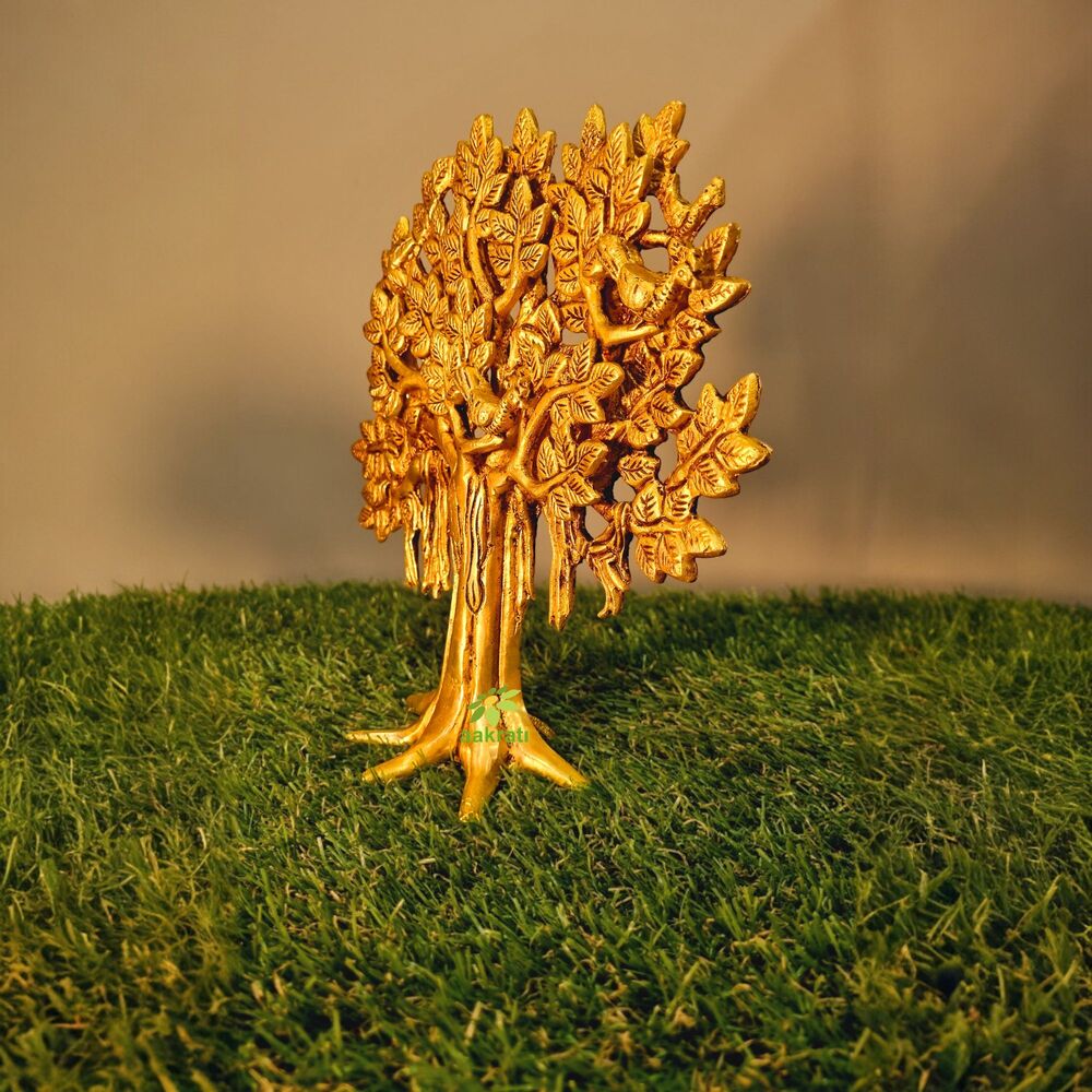 Aakrati Traditional Brass Tree Sculpture | Luxury Table Decor For Indian Homes | Handcrafted Brass Tree Accent ( Yellow,9 Inch)
