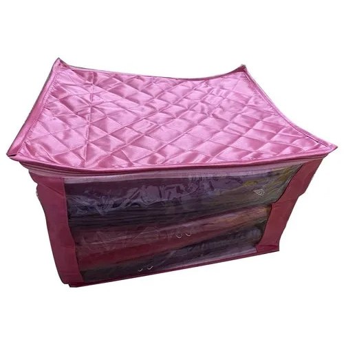 Dark Pink Satin Saree Cover - Design: Plain