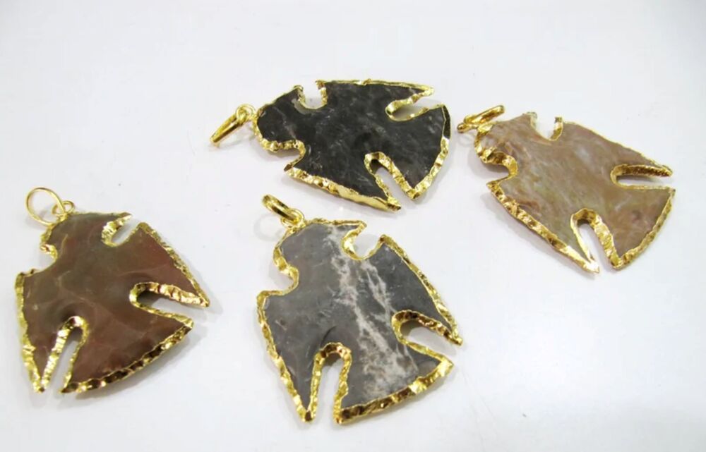 Natural Jasper Eagle Shape Gold Electroplated Double Loop