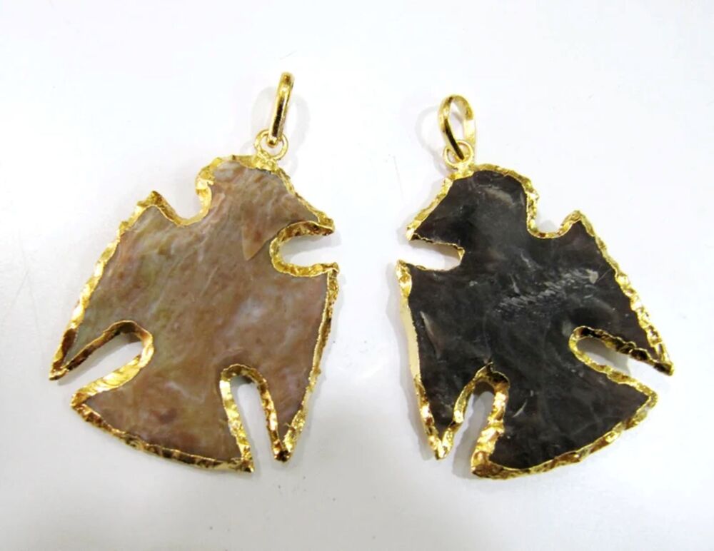 Natural Jasper Eagle Shape Gold Electroplated Double Loop - Color: Multi