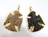 Natural Jasper Eagle Shape Gold Electroplated Double Loop