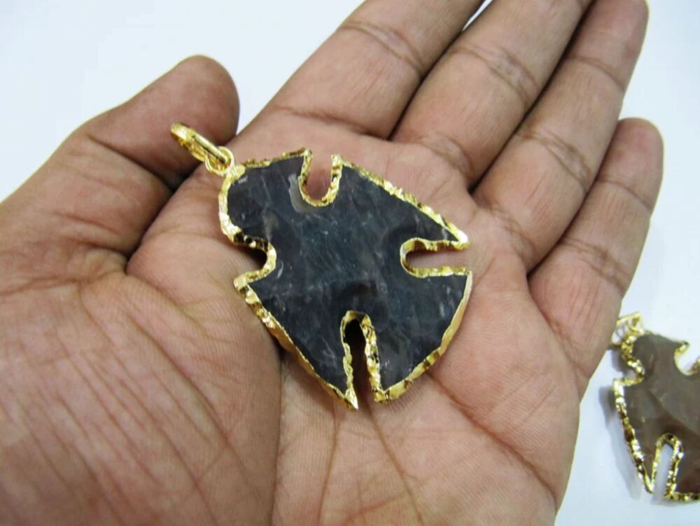 Natural Jasper Eagle Shape Gold Electroplated Double Loop