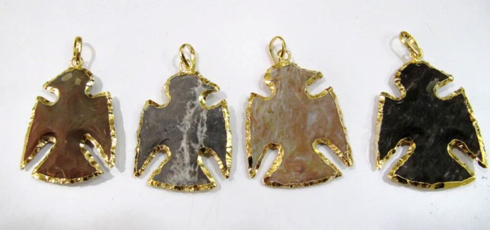 Natural Jasper Eagle Shape Gold Electroplated Double Loop