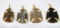 Natural Jasper Eagle Shape Gold Electroplated Double Loop