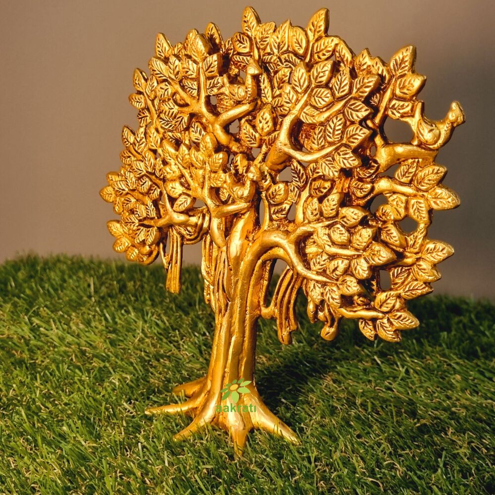 Brass Tree Handicraft Product Decorative Table Top Decor Wish-fulfilling Divine Tree For Home And Office By Aakrati - Color: Yellow