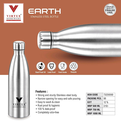 Earth Stainless Steel Bottle - Color: Different Available