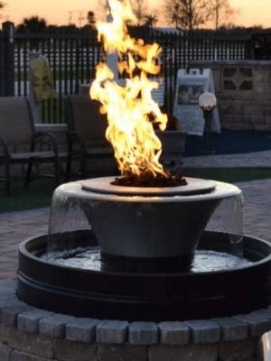 Fire pit water fountain fuel
