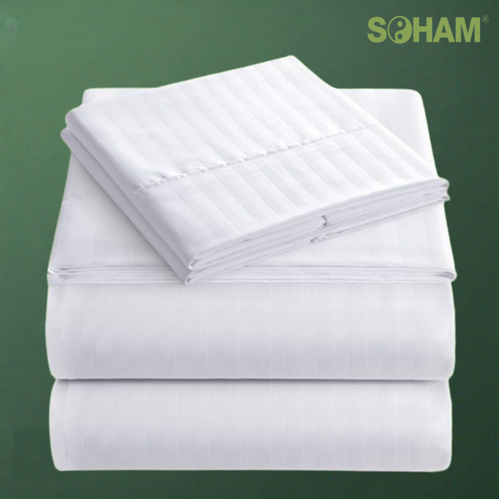 PR-1007 - 100% Cotton Satin Stripe Hospital Bedsheet - 200 TC | Smooth Woven Fabric, 60x90 Inches, Elegant White Color, Ideal for Patient Wards and ICU