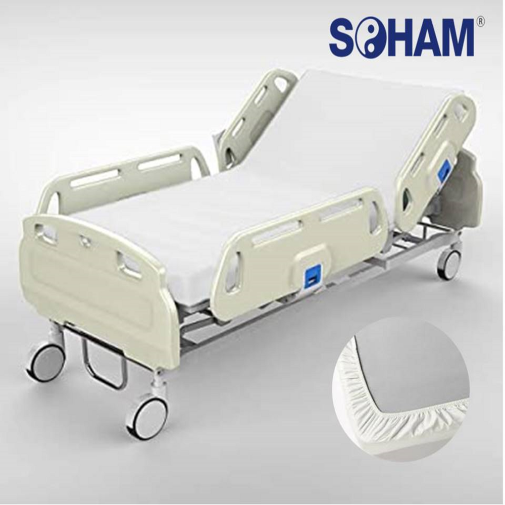 PR-1008 - 100% Cotton, 165 GSM, Fitted Hospital Sheet | Elastic Corners, Hypoallergenic, Machine Washable, Durable, White Color