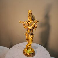 Aakrati Lightweight Brass Krishna Idol | Perfect for Spiritual Decor | Premium Brass Krishna Murti ( Yellow, 15.7 inch)