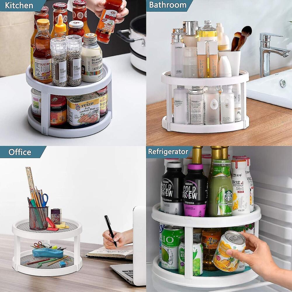 2 Tier Lazy Susan Rotating Tray - Eco-friendly Plastic, Smooth Surface, Classic White Color, Round Shape, Stylish Organization