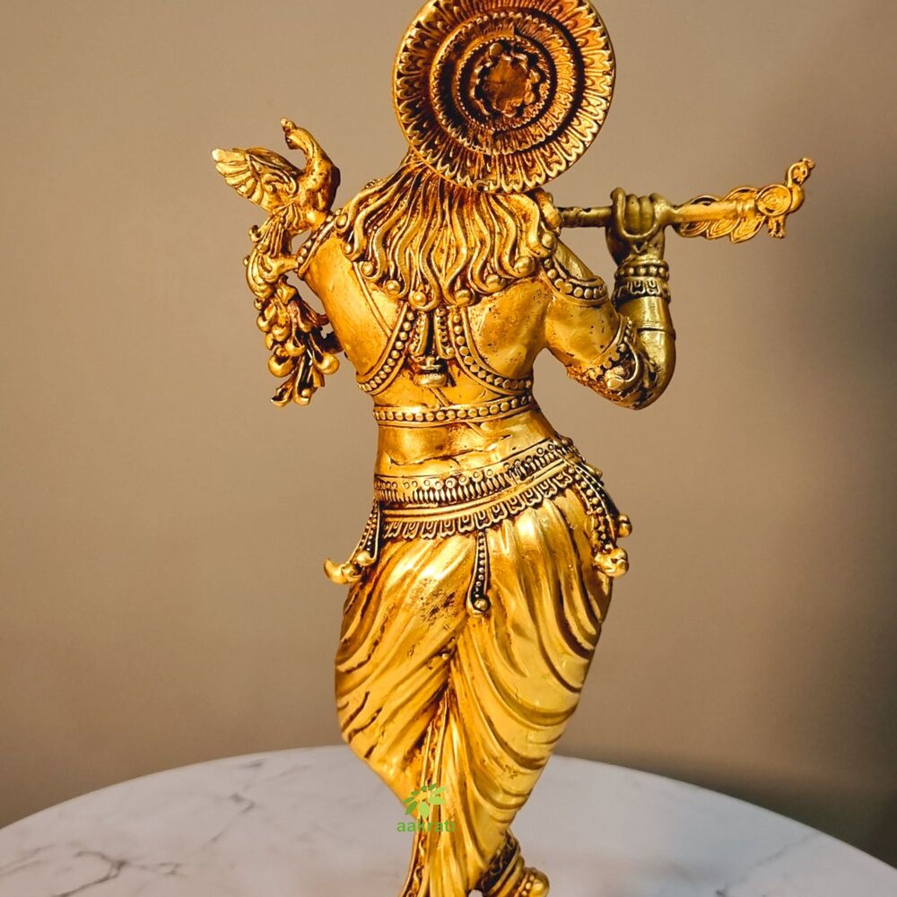 Aakrati Brass Krishna Idol | Lightweight and Exquisite Craft | Traditional Brass Krishna Statue ( Yellow, 12 inch)