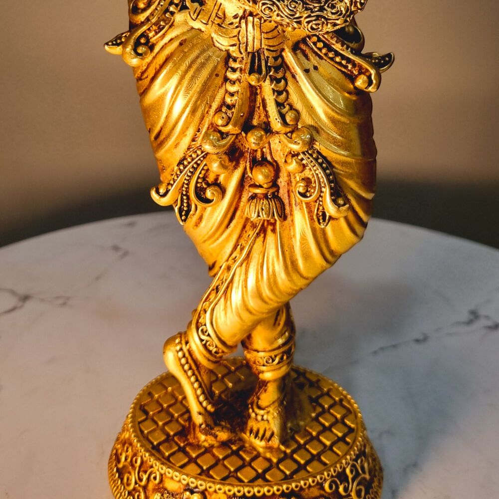 Aakrati Brass Krishna Idol | Lightweight and Exquisite Craft | Traditional Brass Krishna Statue ( Yellow, 12 inch)