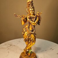 Aakrati Brass Krishna Statue | Lightweight, Classic, and Blessed Art | Elegant Krishna Brass Sculpture ( Yellow, 9.8 inch)