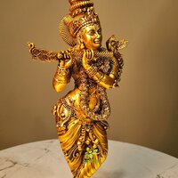 Aakrati Brass Krishna Statue | Lightweight, Classic, and Blessed Art | Elegant Krishna Brass Sculpture ( Yellow, 9.8 inch)