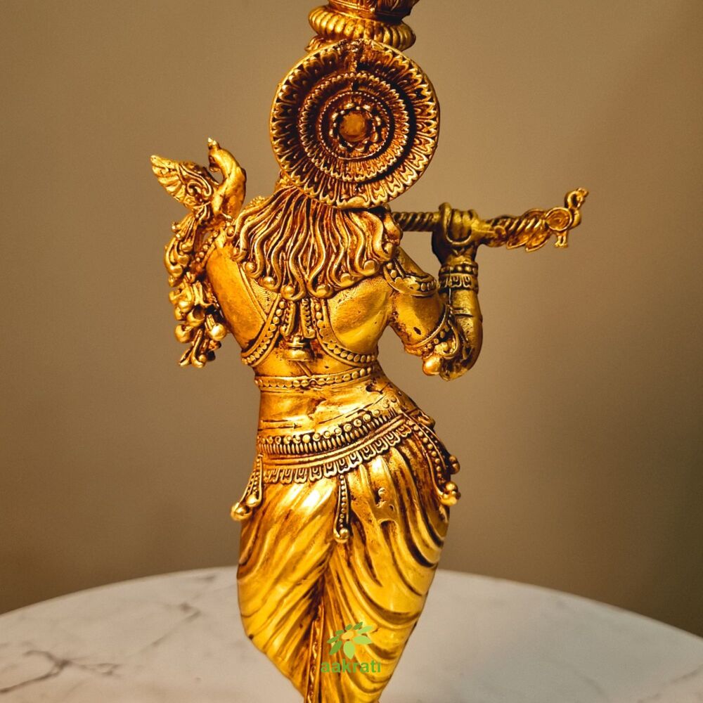 Aakrati Brass Krishna Statue | Lightweight, Classic, and Blessed Art | Elegant Krishna Brass Sculpture ( Yellow, 9.8 inch)