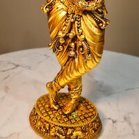 Aakrati Brass Krishna Statue | Lightweight, Classic, and Blessed Art | Elegant Krishna Brass Sculpture ( Yellow, 9.8 inch)