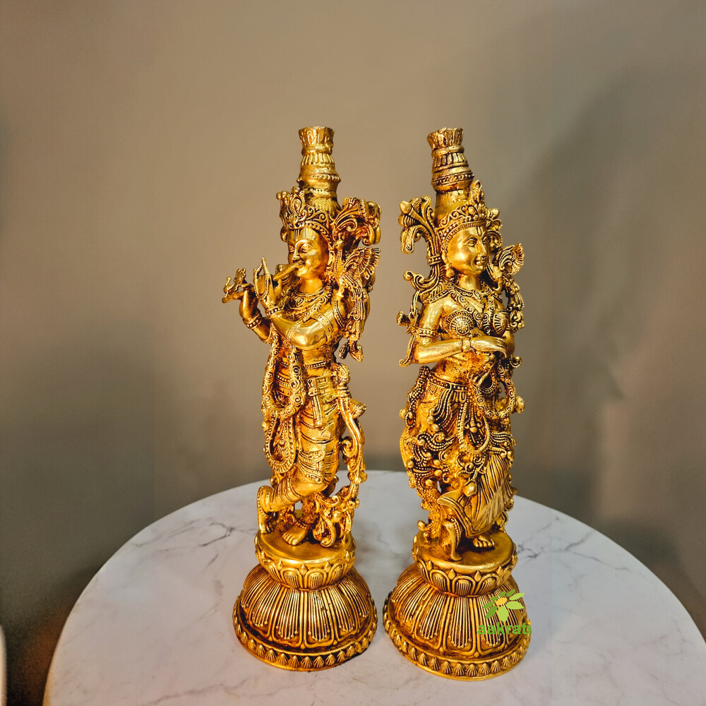 Graceful Lightweight Brass Radha Krishna Murti | Perfect For Pooja Room And Home Daccor | Elegant Brass Radha Krishna Statue ( Yellow, 11 Inch)