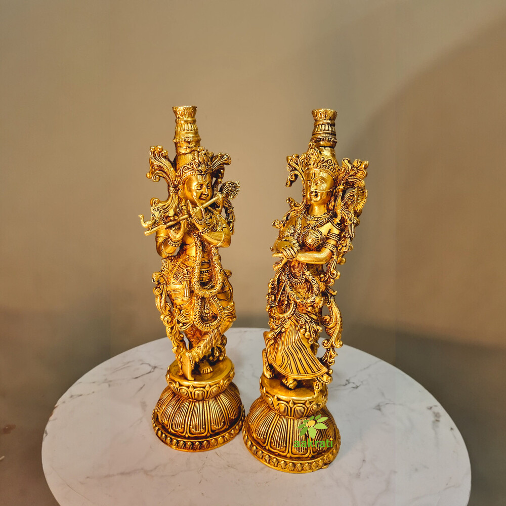 Graceful Lightweight Brass Radha Krishna Murti | Perfect for Pooja Room and Home Dcor | Elegant Brass Radha Krishna Statue ( Yellow, 11 inch)