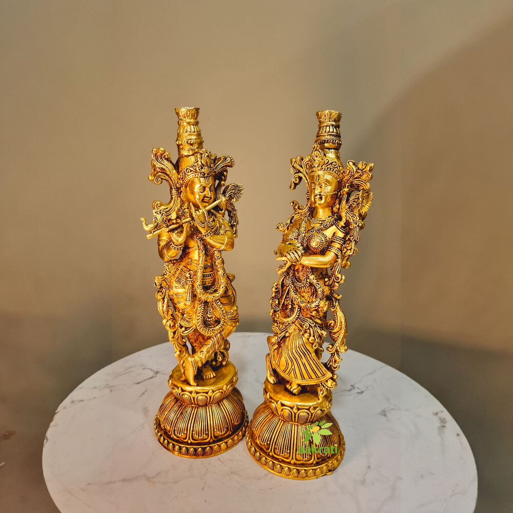 Graceful Lightweight Brass Radha Krishna Murti | Perfect For Pooja Room And Home Daccor | Elegant Brass Radha Krishna Statue ( Yellow, 11 Inch)