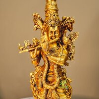 Aakrati Brass Krishna Statue | Lightweight, Classic, and Blessed Art | Elegant Krishna Brass Sculpture ( Yellow, 11 inch)