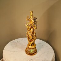 Aakrati Brass Krishna Statue | Lightweight, Classic, and Blessed Art | Elegant Krishna Brass Sculpture ( Yellow, 11 inch)