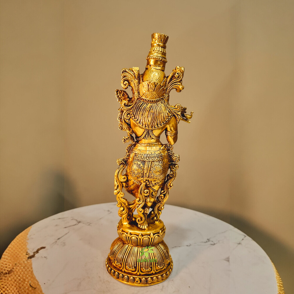 Aakrati Brass Krishna Statue | Lightweight, Classic, and Blessed Art | Elegant Krishna Brass Sculpture ( Yellow, 11 inch)