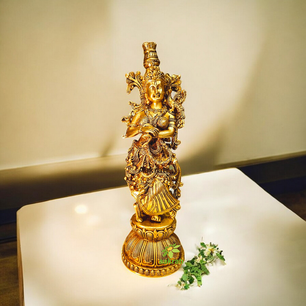 Aakrati Elegant Brass Radha Murti | Perfect for Spiritual Spaces | Lightweight Brass Radha Idol ( Yellow, 11 inch)